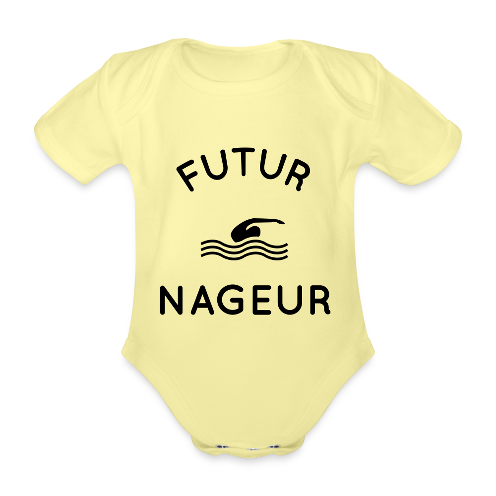 Body Bébé bio manches courtes - Futur nageur - jaune délavé