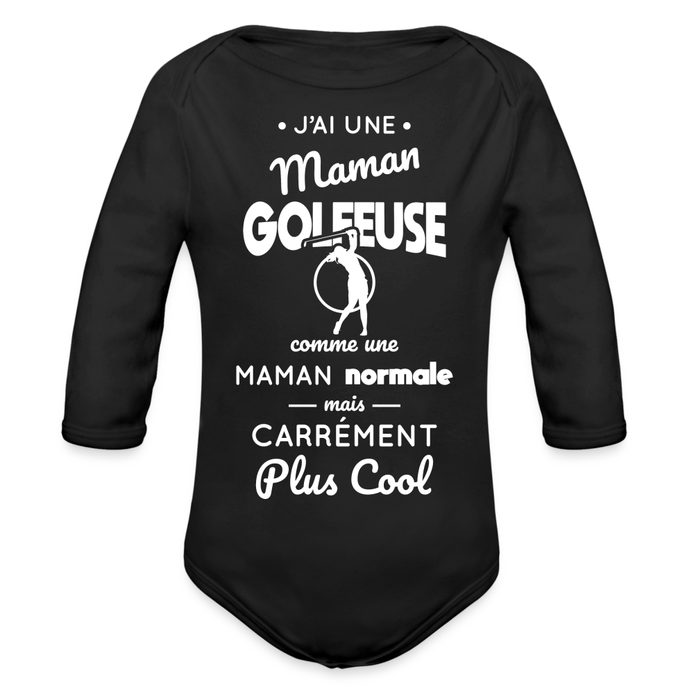 Body Bébé bio manches longues - J'ai une maman golfeuse - noir