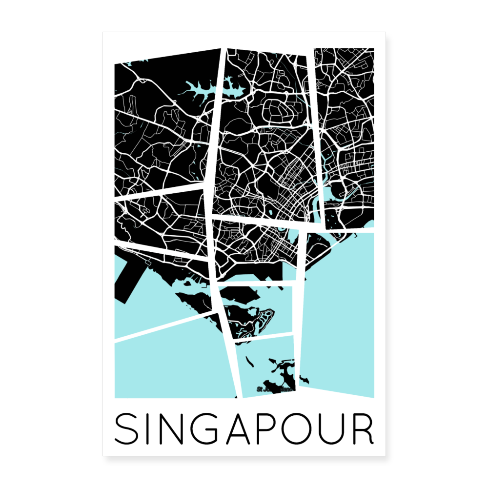 Poster Singapour - Plan Singapour - 60 x 90 cm - blanc