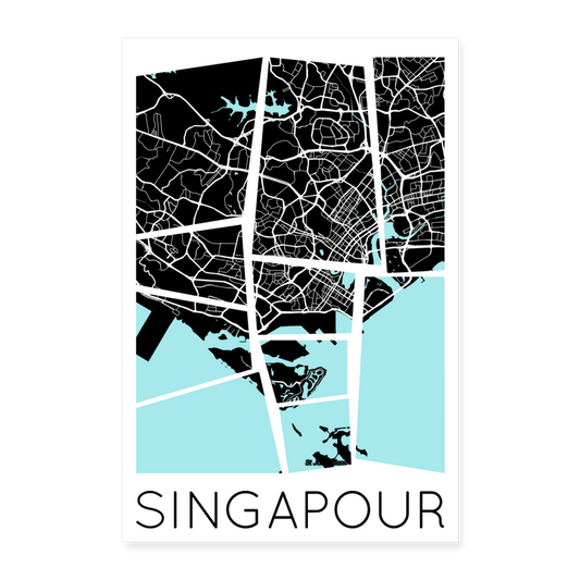 Poster Singapour - Plan Singapour - 60 x 90 cm - blanc