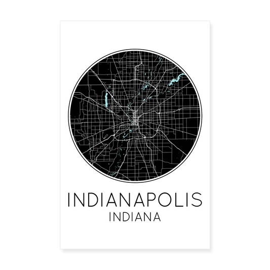 Poster Indianapolis - Plan Indianapolis - 20 x 30 cm - blanc