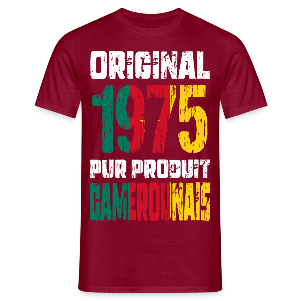 T-shirt Homme - Anniversaire 50 Ans - Original 1975 - Pur produit Camerounais - rouge brique