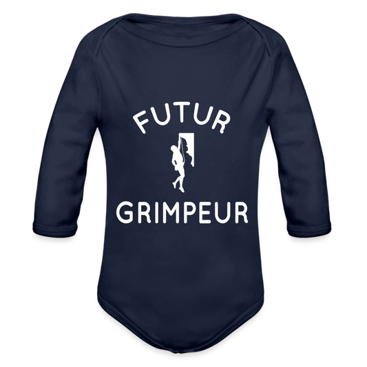 Body Bébé bio manches longues - Futur grimpeur - marine foncé