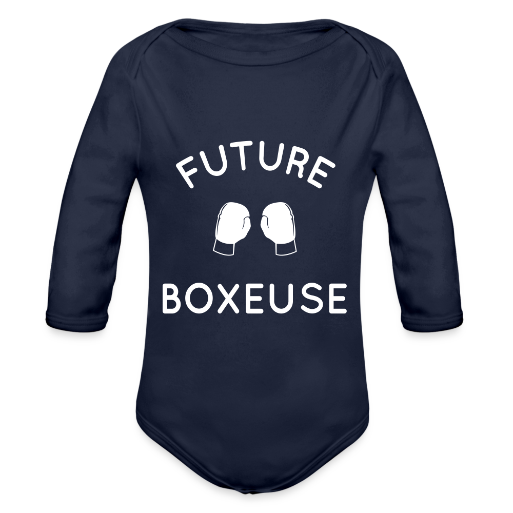 Body Bébé bio manches longues - Future boxeuse - marine foncé