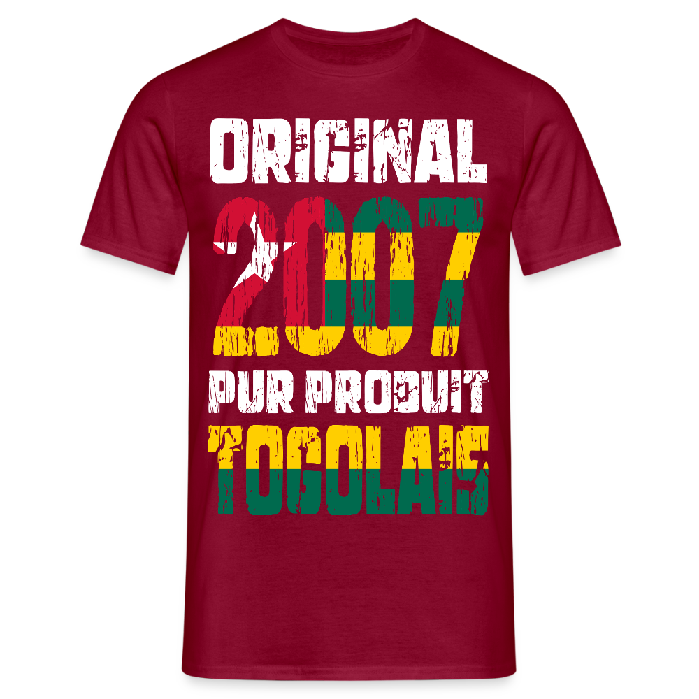 T-shirt Homme - Anniversaire 18 Ans - Original 2007 - Pur produit Togolais - rouge brique