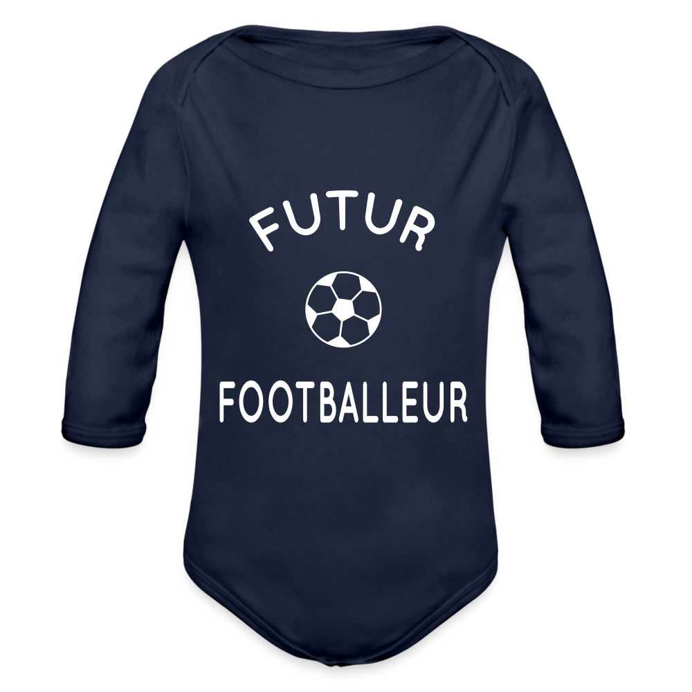 Body Bébé bio manches longues - Futur footballeur - marine foncé