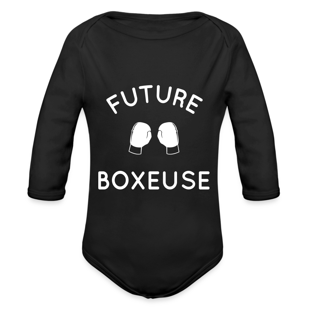 Body Bébé bio manches longues - Future boxeuse - noir