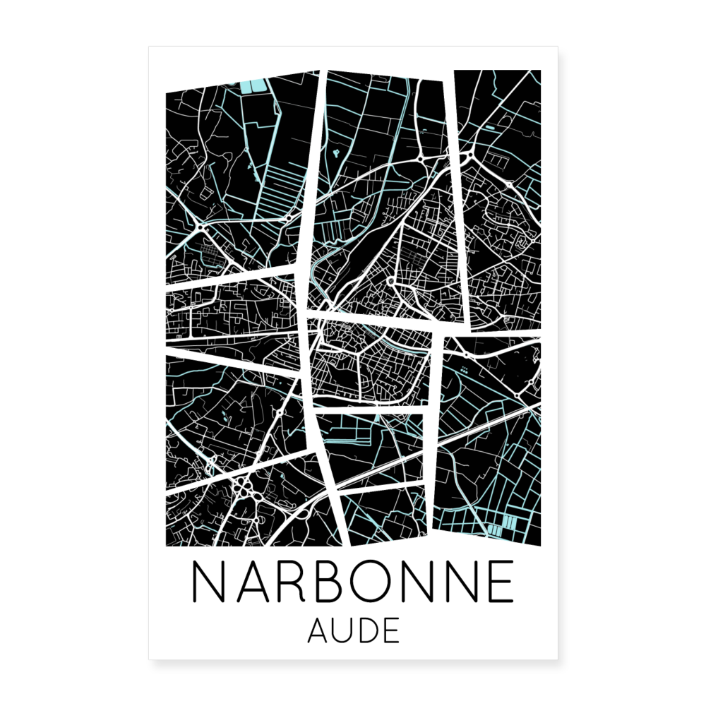 Poster Narbonne - Plan Narbonne - 40 x 60 cm - blanc