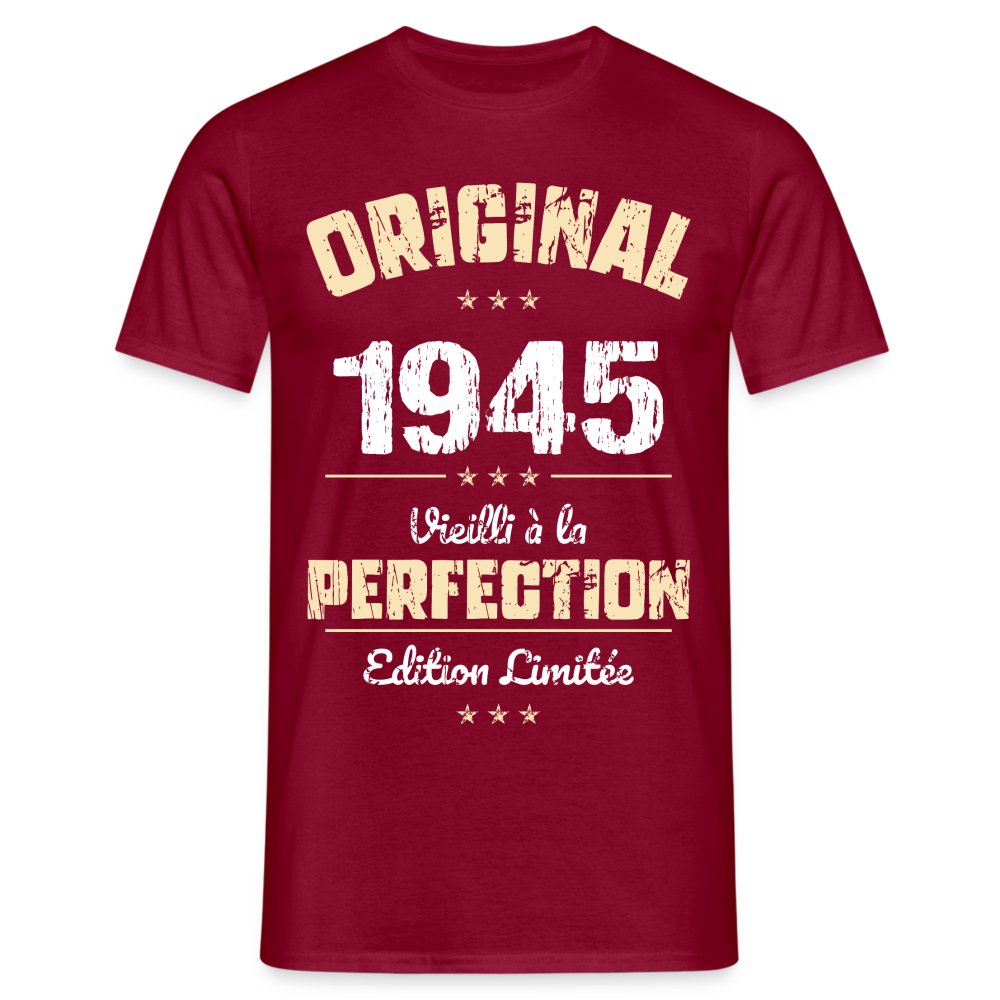 T-shirt Homme - Anniversaire 80 Ans - Original 1945 - rouge brique