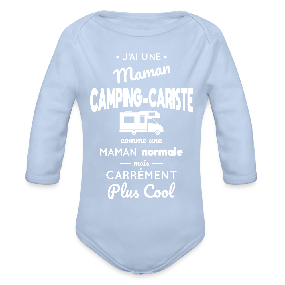 Body Bébé bio manches longues - J'ai une maman camping-cariste - ciel