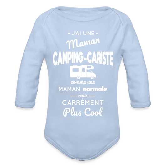 Body Bébé bio manches longues - J'ai une maman camping-cariste - ciel