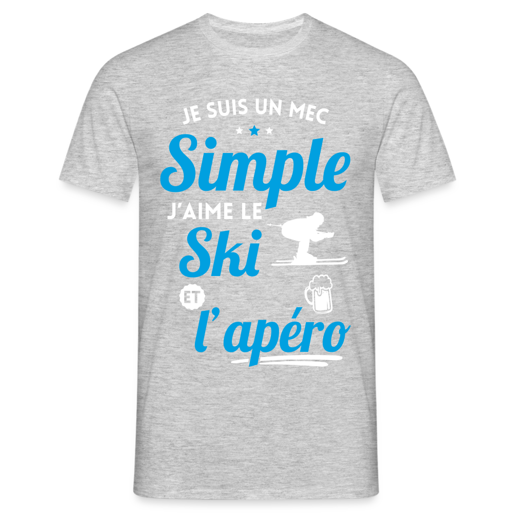 T-shirt Homme - J'aime le ski et l'apéro - gris chiné