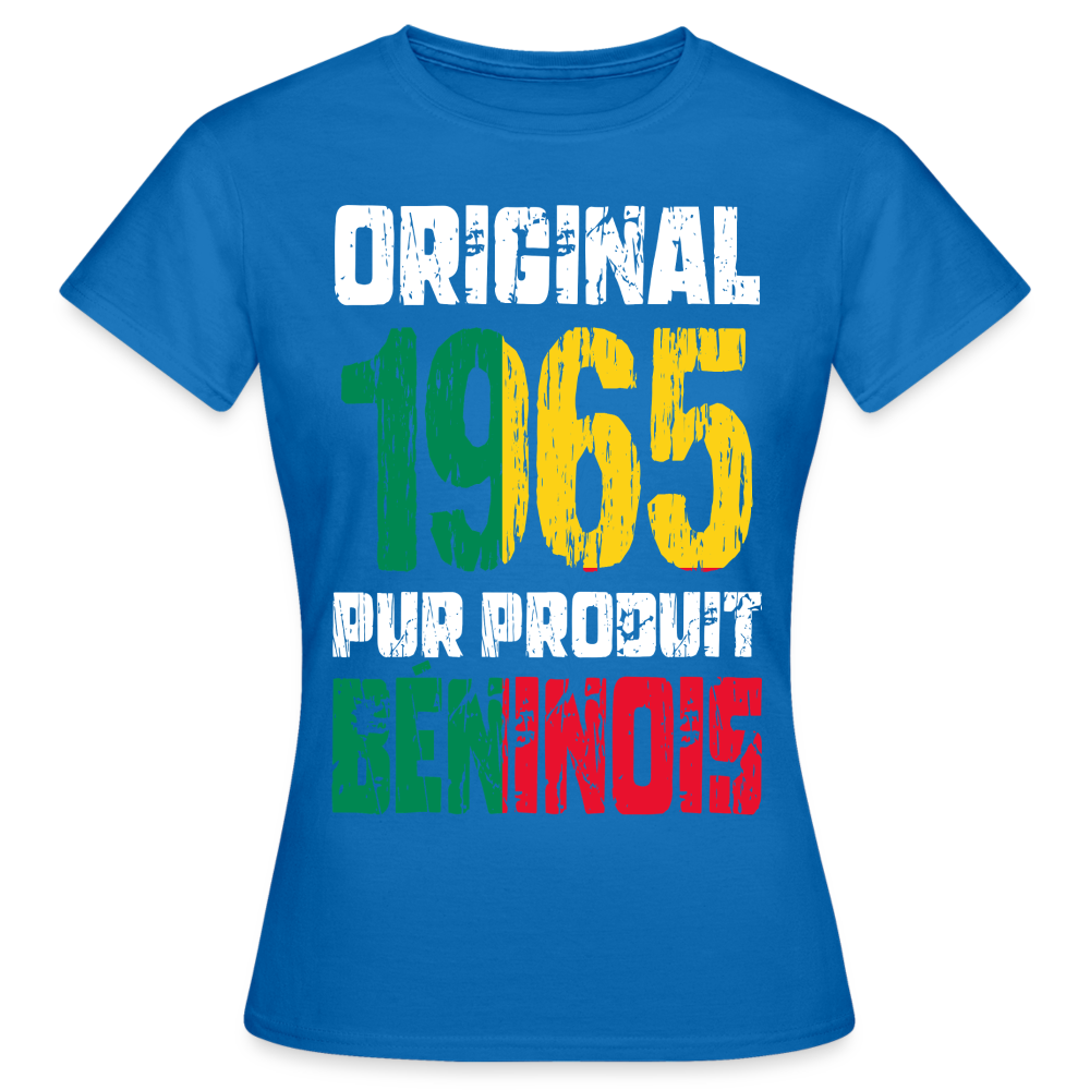 T-shirt Femme - Anniversaire 60 Ans - Original 1965 - Pur produit Béninois - bleu royal