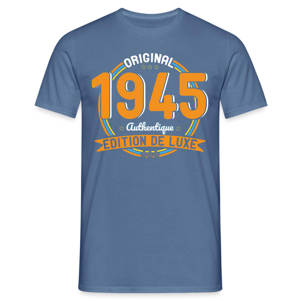 T-shirt Homme - Anniversaire 80 Ans - Original 1945 Authentique - bleu pigeon 