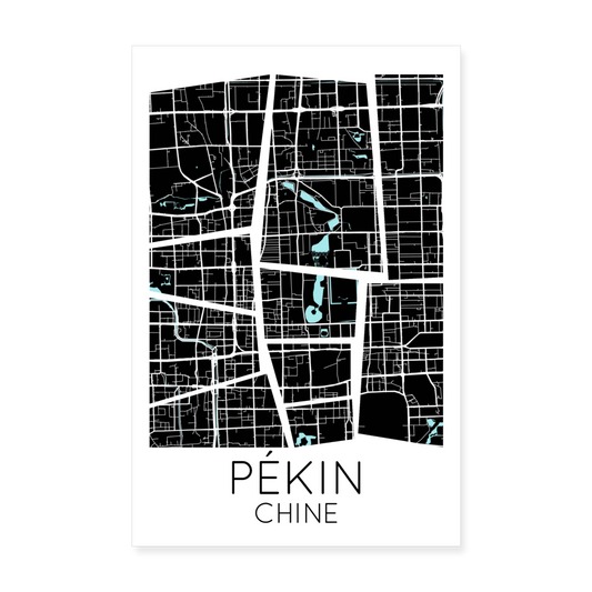 Poster Pékin - Plan Pékin - 20 x 30 cm - blanc