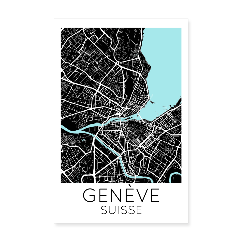 Poster Genève - Plan Genève - 20 x 30 cm - blanc