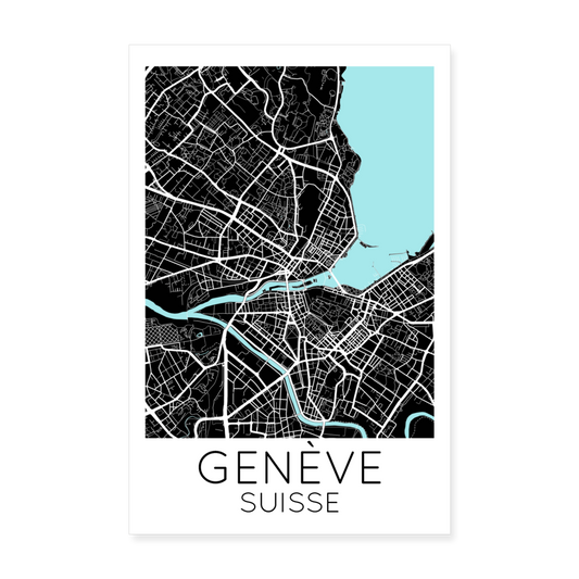 Poster Genève - Plan Genève - 20 x 30 cm - blanc