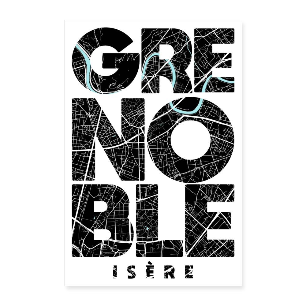 Poster Grenoble - Plan Grenoble - 40 x 60 cm - blanc