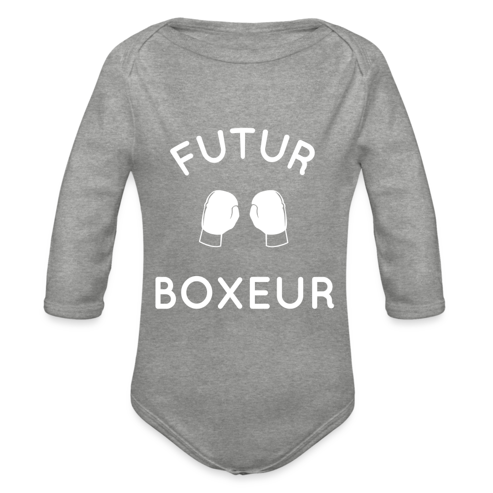 Body Bébé bio manches longues - Futur boxeur - gris chiné