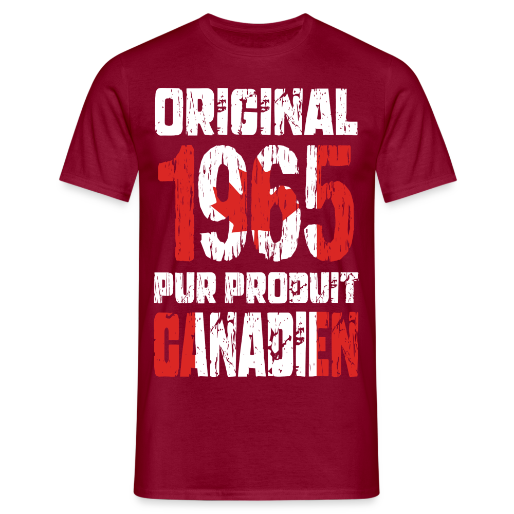 T-shirt Homme - Anniversaire 60 Ans - Original 1965 - Pur produit Canadien - rouge brique