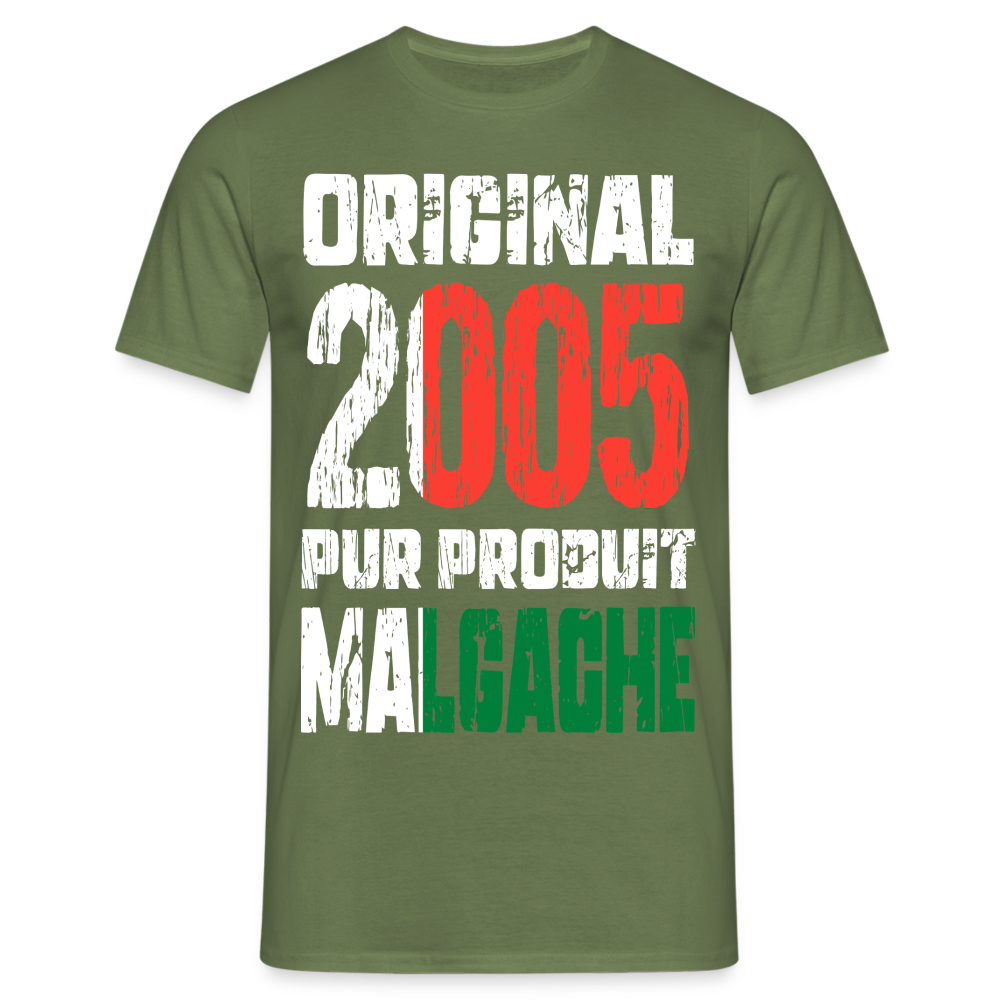 T-shirt Homme - Anniversaire 20 Ans - Original 2005 - Pur produit Malgache - vert militaire