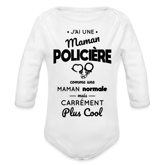 Body Bébé bio manches longues - J'ai une maman policière - blanc