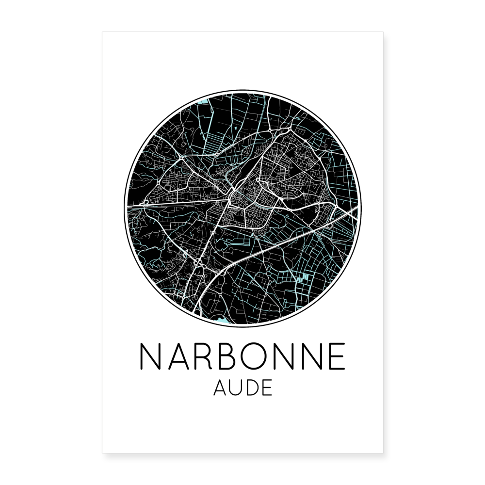 Poster Narbonne - Plan Narbonne - 60 x 90 cm - blanc