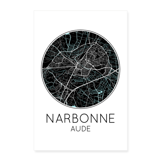 Poster Narbonne - Plan Narbonne - 60 x 90 cm - blanc