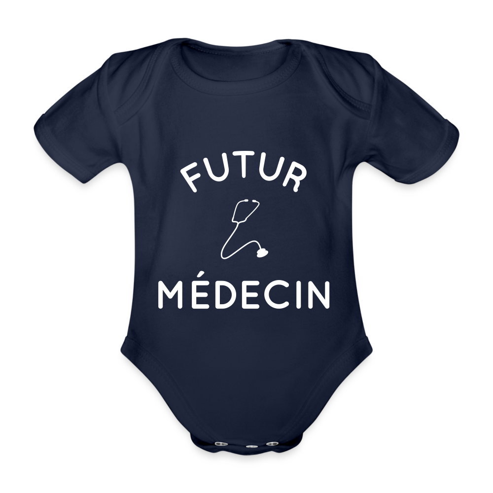 Body Bébé bio manches courtes - Futur médecin - marine foncé