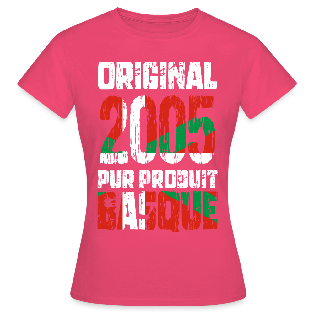 T-shirt Femme - Anniversaire 20 Ans - Original 2005 - Pur produit Basque - rose azalée