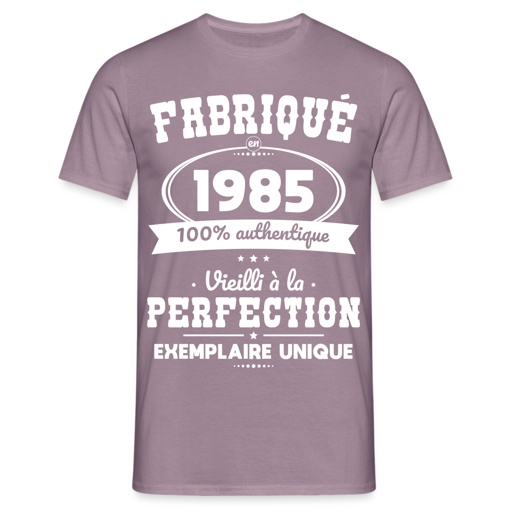 T-shirt Homme - Anniversaire 40 Ans - Fabriqué en 1985 - mauve gris 