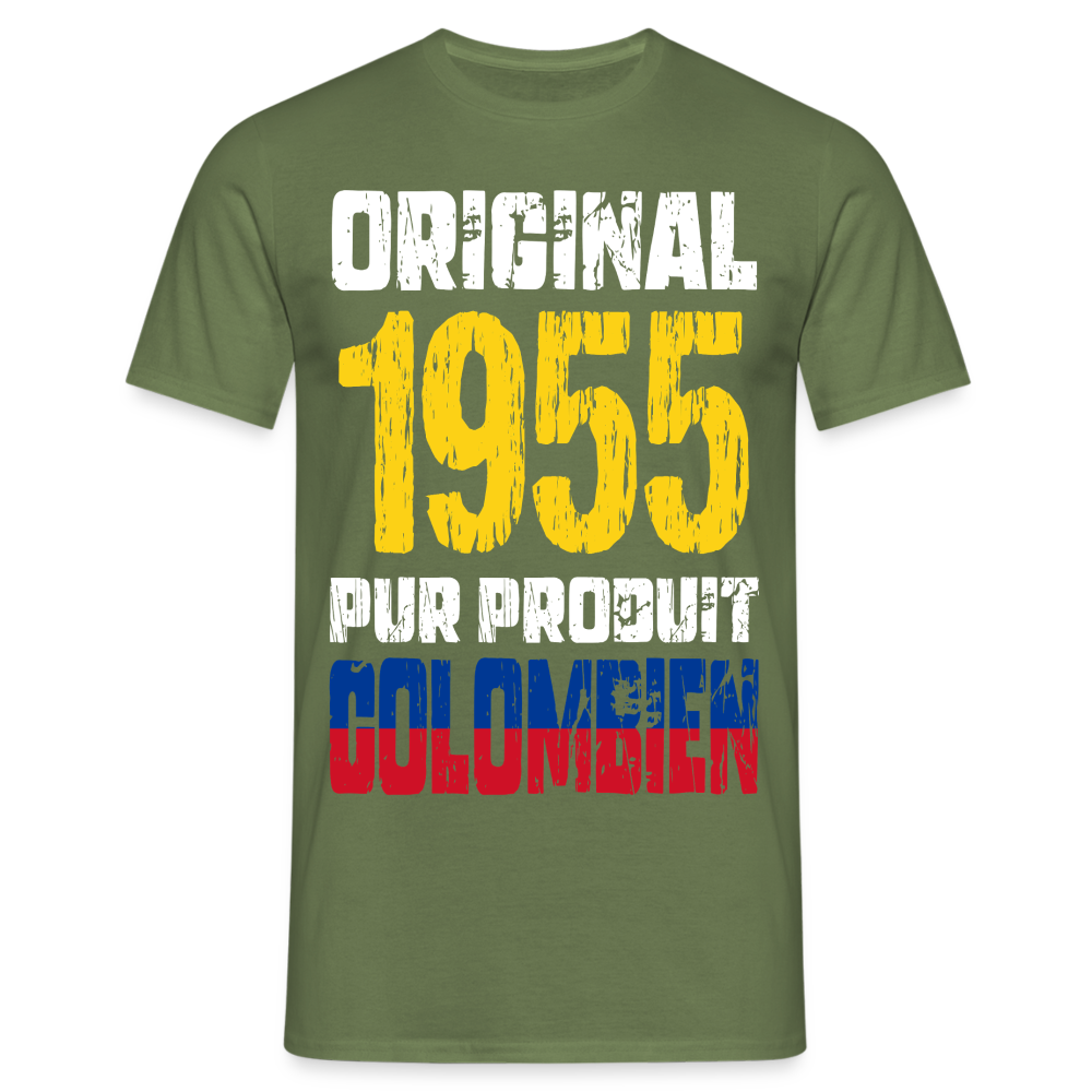 T-shirt Homme - Anniversaire 70 Ans - Original 1955 - Pur produit Colombien - vert militaire