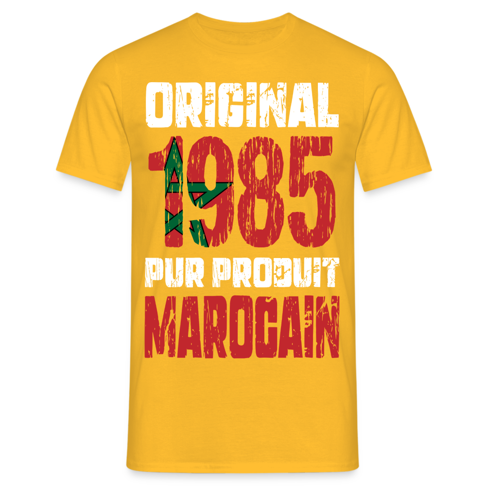 T-shirt Homme - Anniversaire 40 Ans - Original 1985 - Pur produit Marocain - jaune