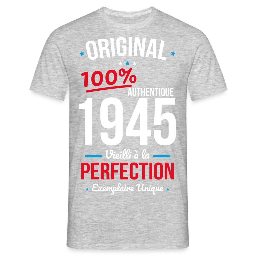 T-shirt Homme - Anniversaire 80 Ans - Original 1945 - gris chiné