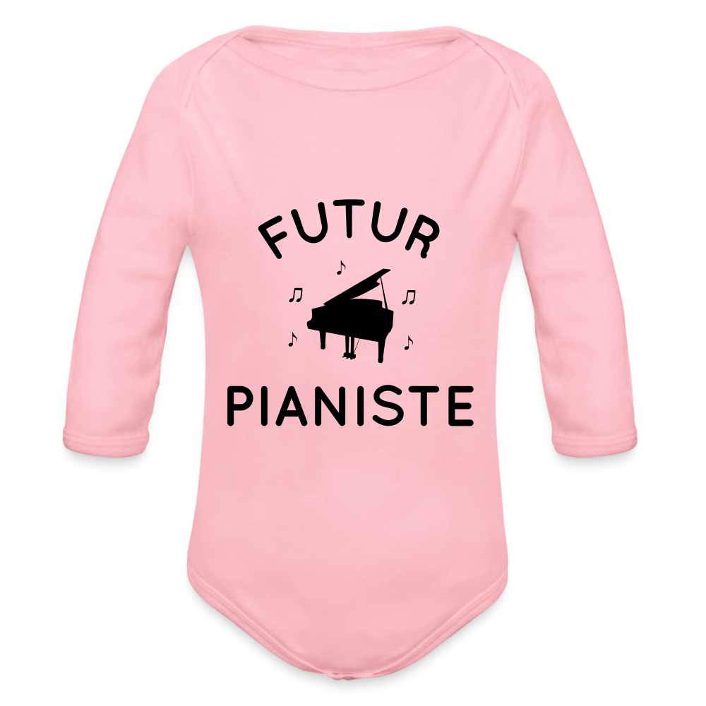 Body Bébé bio manches longues - Futur pianiste - rose clair