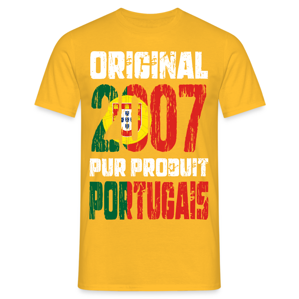 T-shirt Homme - Anniversaire 18 Ans - Original 2007 - Pur produit Portugais - jaune