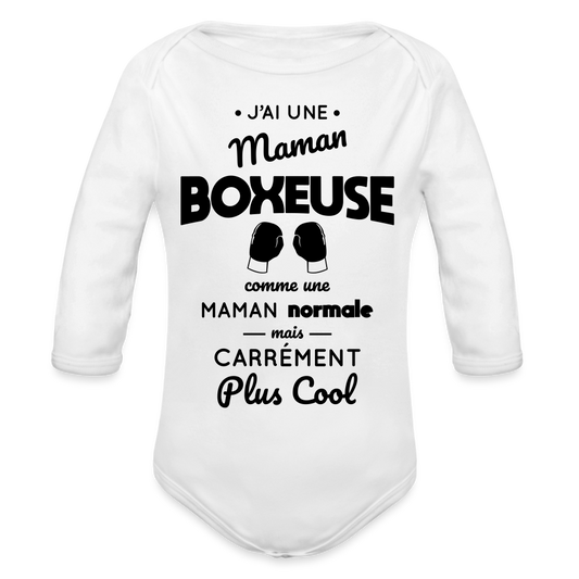 Body Bébé bio manches longues - J'ai une maman boxeuse - blanc