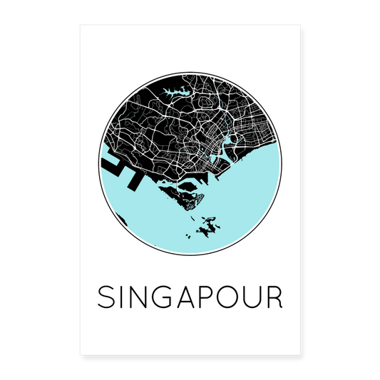 Poster Singapour - Plan Singapour - 40 x 60 cm - blanc