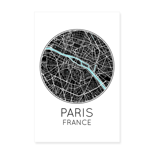 Poster Paris - Plan Paris - 20 x 30 cm - blanc