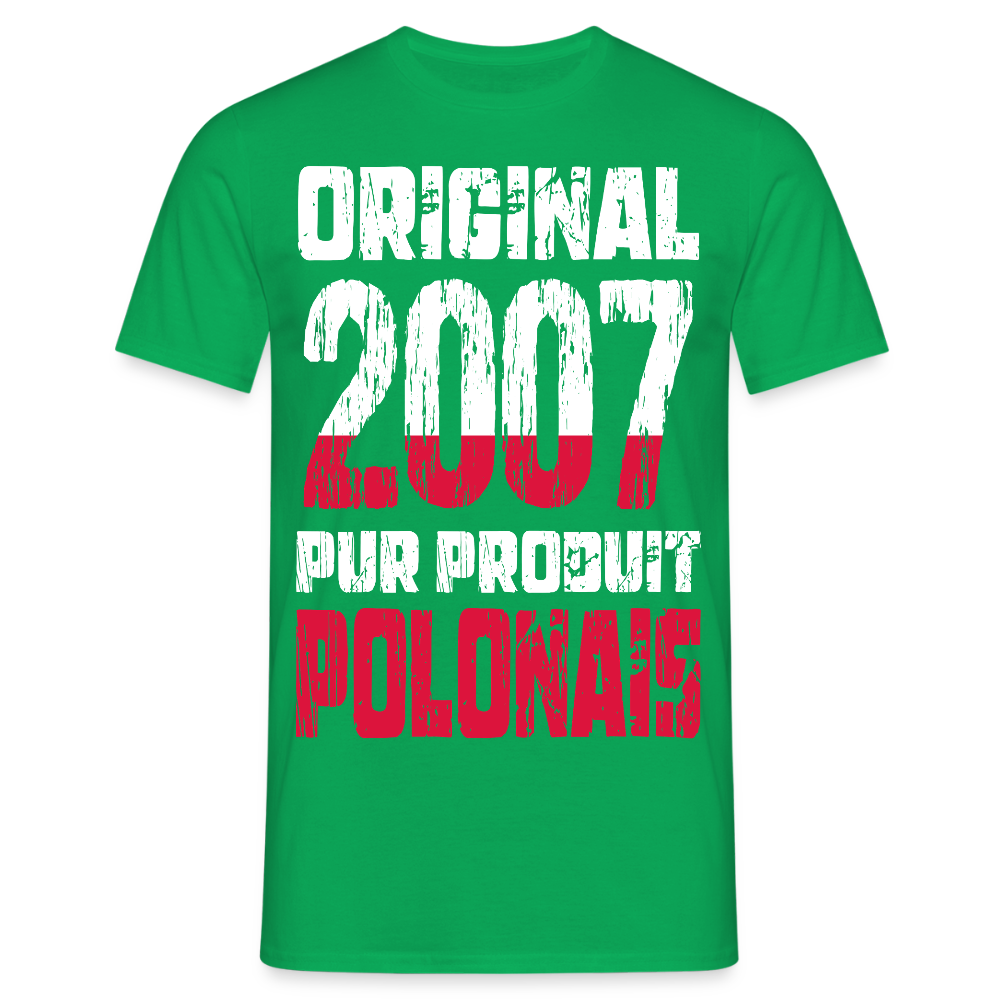 T-shirt Homme - Anniversaire 18 Ans - Original 2007 - Pur produit Polonais - vert