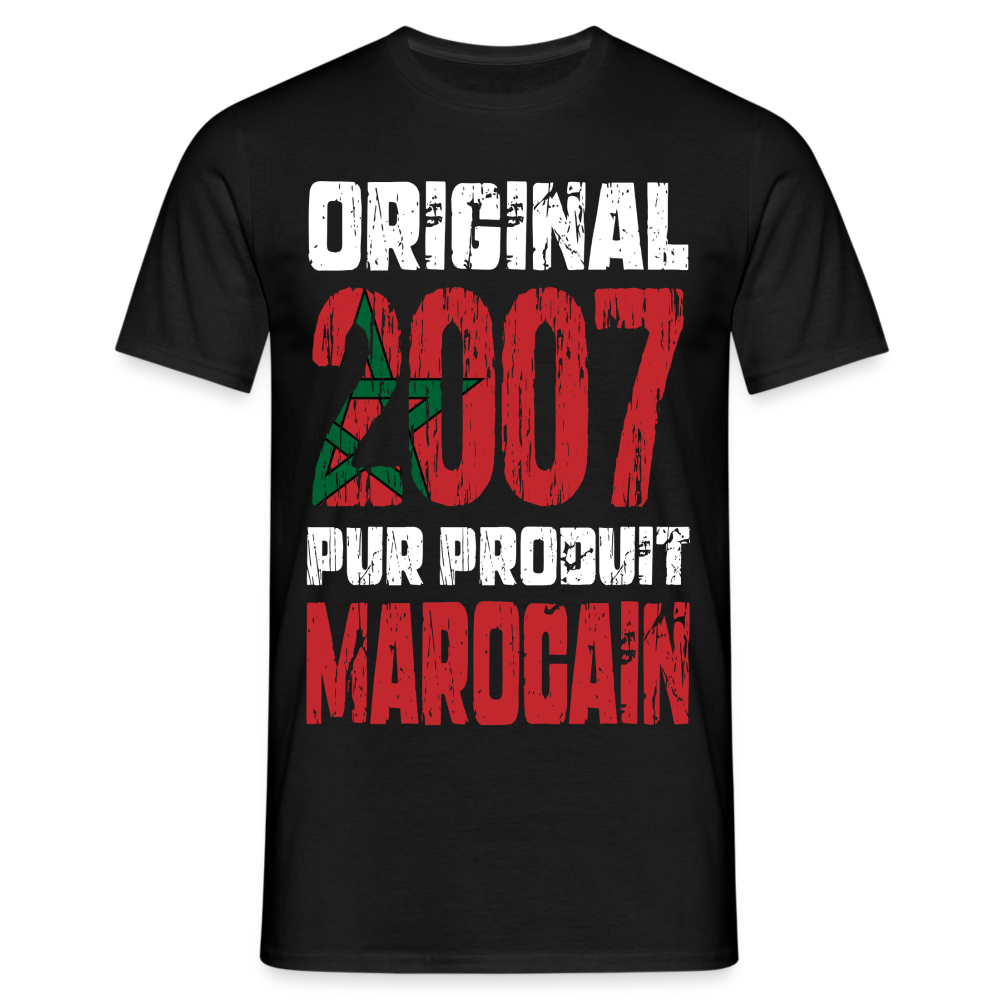 T-shirt Homme - Anniversaire 18 Ans - Original 2007 - Pur produit Marocain - noir