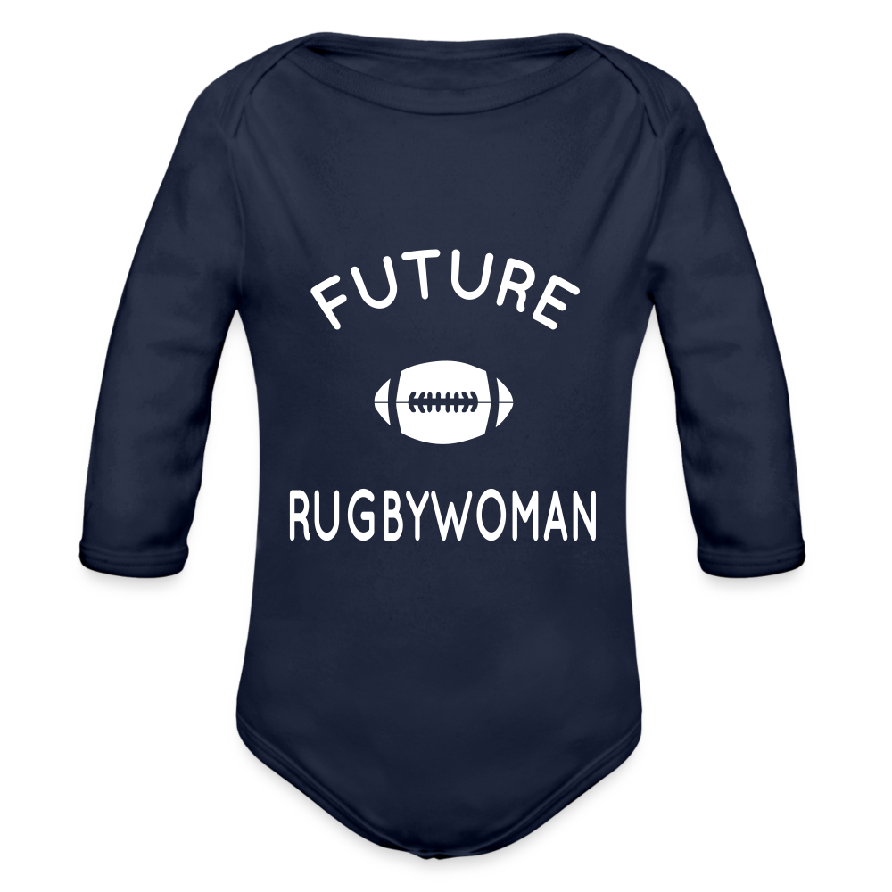 Body Bébé bio manches longues - Future rugbywoman - marine foncé