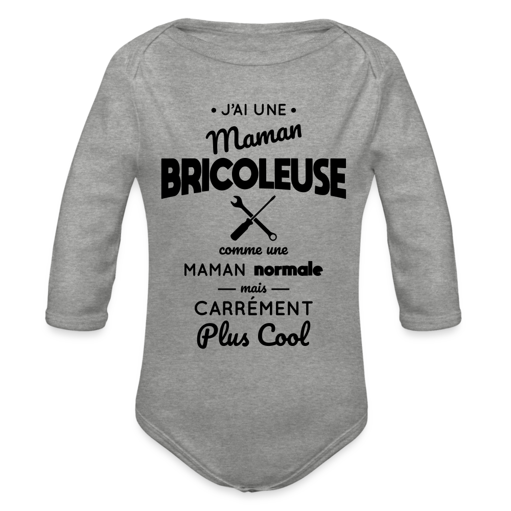 Body Bébé bio manches longues - J'ai une maman bricoleuse - gris chiné