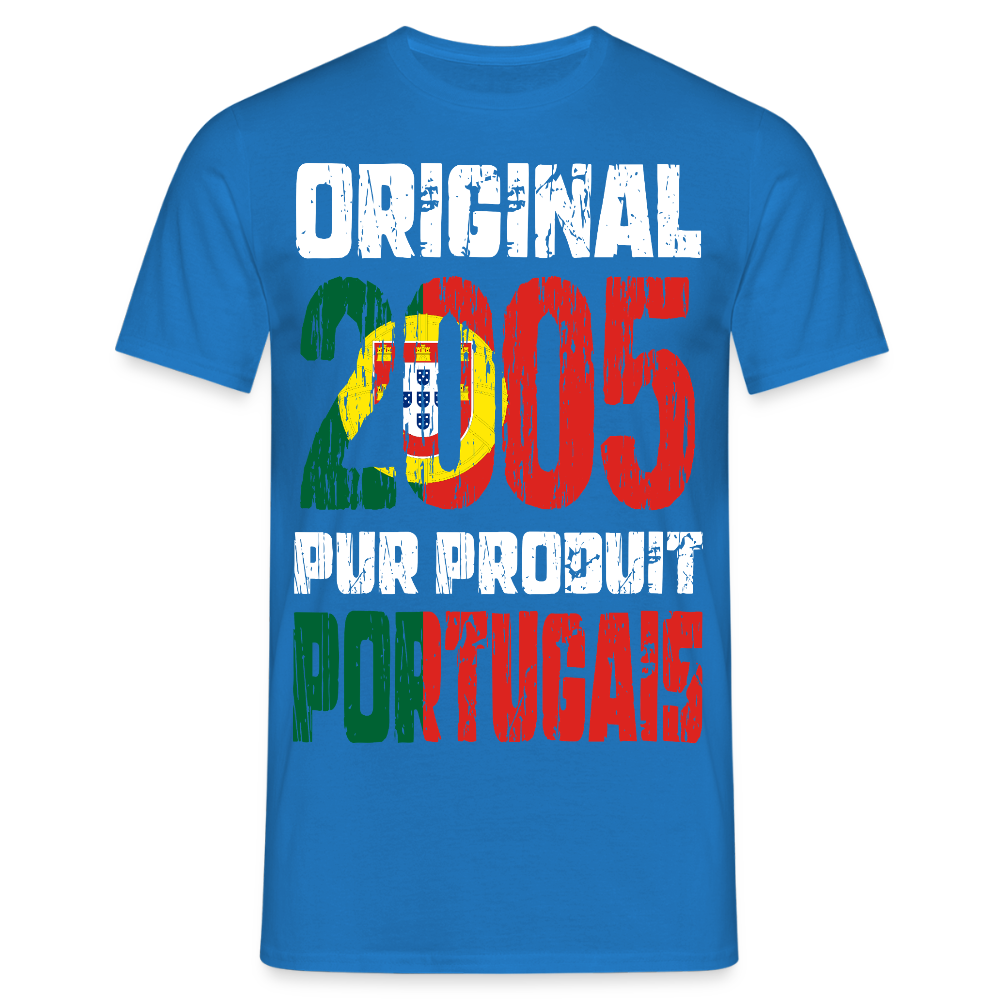 T-shirt Homme - Anniversaire 20 Ans - Original 2005 - Pur produit Portugais - bleu royal