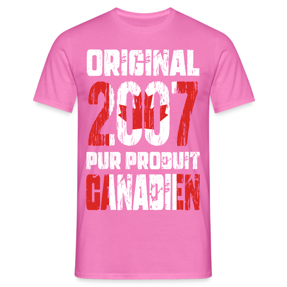 T-shirt Homme - Anniversaire 18 Ans - Original 2007 - Pur produit Canadien - rose