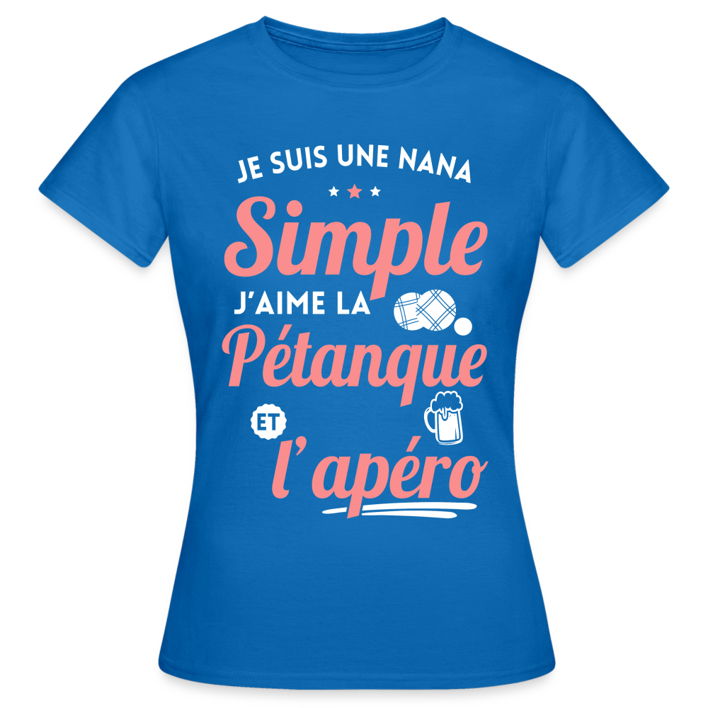 T-shirt Femme - J'aime la pétanque et l'apéro - bleu royal