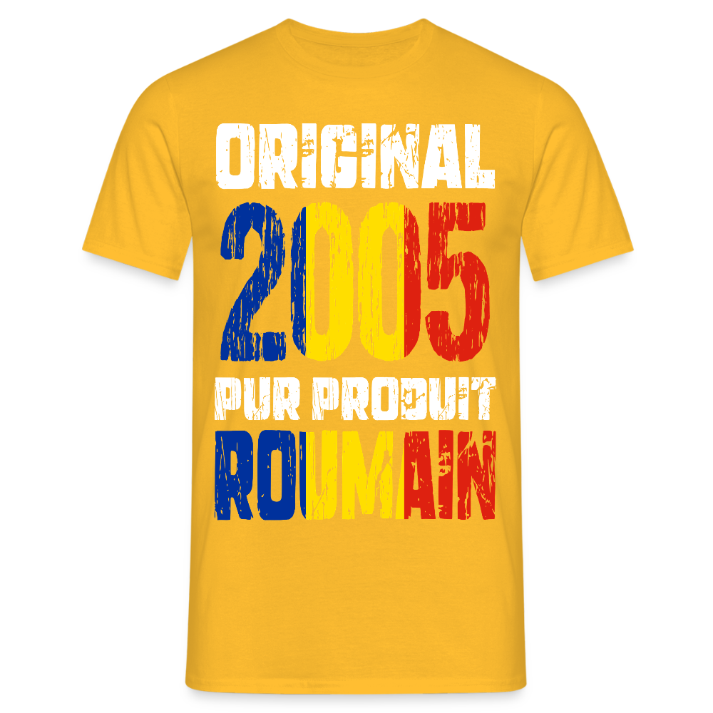 T-shirt Homme - Anniversaire 20 Ans - Original 2005 - Pur produit Roumain - jaune