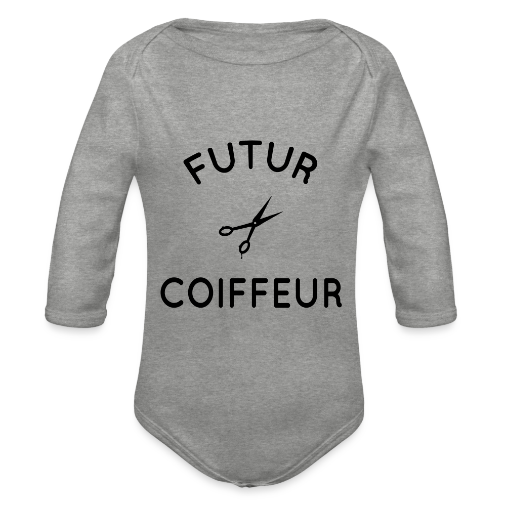 Body Bébé bio manches longues - Futur coiffeur - gris chiné