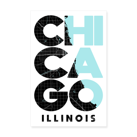 Poster Chicago - Plan Chicago - 20 x 30 cm - blanc