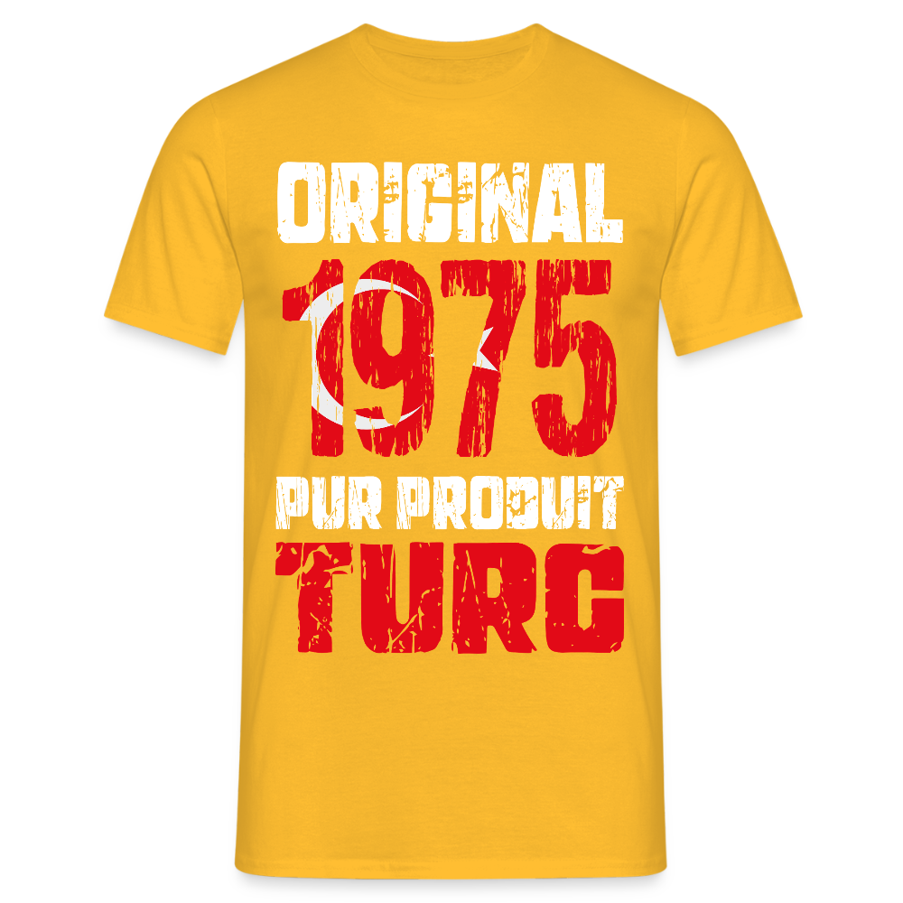 T-shirt Homme - Anniversaire 50 Ans - Original 1975 - Pur produit Turc - jaune